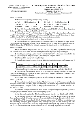 Kỳ thi chọn học sinh giỏi văn hóa lớp 12 THPT năm học 2012 2013 môn thi Hóa học